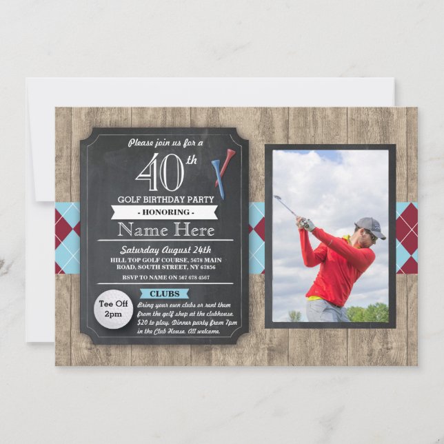 40th Birthday Party Golf Ball Photo Golfing Invite (Front)