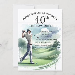 40th Birthday Party Golfer Adult Par Sports Golf Invitation
