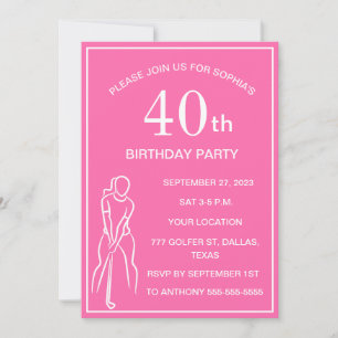 40th Birthday Party Golfer Pink Ladies Golf Par Invitation