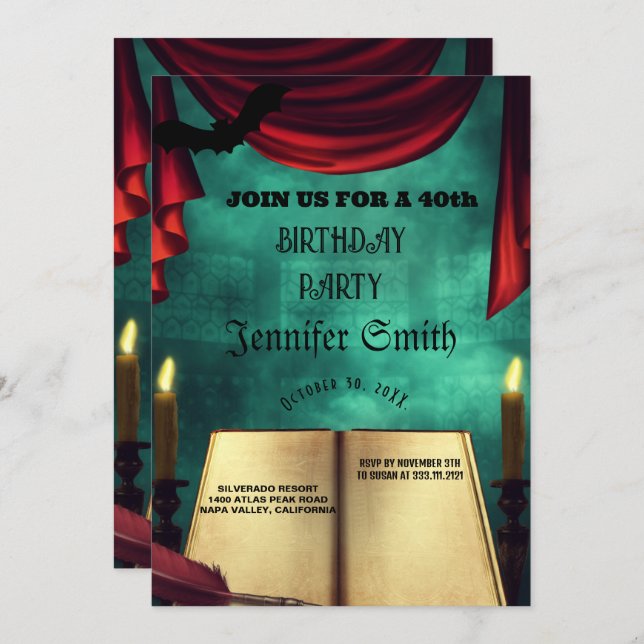 40th Birthday Party Gothic Red Invitation (Front/Back)