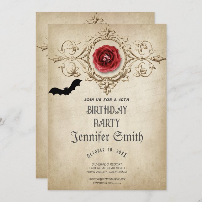 40th Birthday Party Gothic Red Invitation (Front/Back)