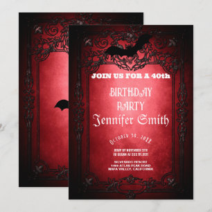 40th Birthday Party Gothic Red Invitation