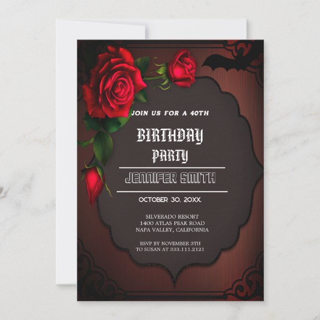40th Birthday Party Gothic Red Invitation (Front)