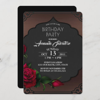 40th Birthday Party Gothic Red Roses Invitation
