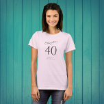 40th Birthday Party Grey Script Pink T-Shirt<br><div class="desc">Celebrate in style with this 40th Birthday party grey script pink T-Shirt! Whether you're gathering with family and friends or just having a small celebration, this stylish T-Shirt is perfect for the occasion! The classic design and comfortable fit are easily personalised with a name or hashtags for a truly unique...</div>