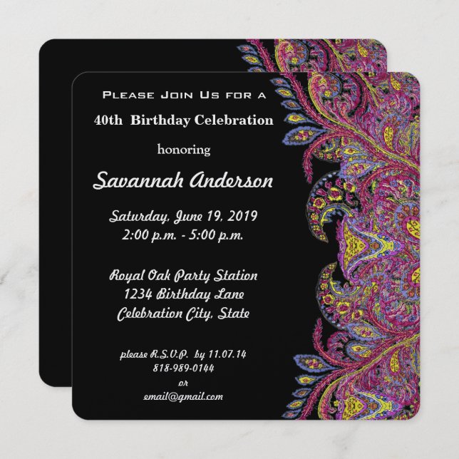 40th Birthday Party Invitation (Front/Back)