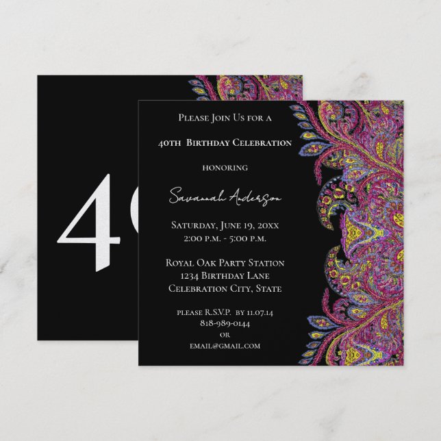 40th Birthday Party Invitation (Front/Back)