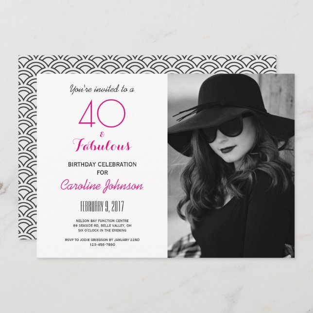 40th Birthday Party Invitation - 40 & Fabulous (Front/Back)
