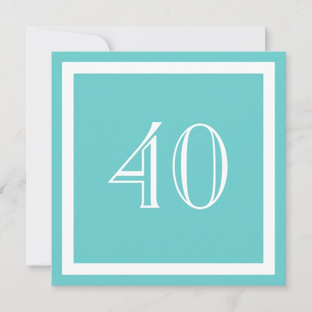 40th Birthday Party Invitation - Aqua (Front)