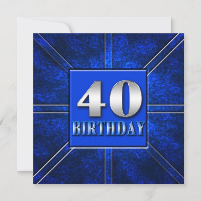 40TH BIRTHDAY PARTY INVITATION - BLUE/SILVER (Front)