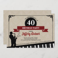 40th birthday party invitation Jazz music theme