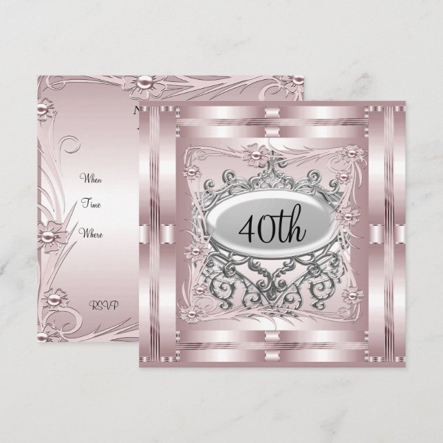 40th Birthday Party Invitation Pink (Front/Back)