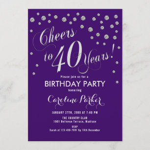 40th Birthday Party Invitation - Silver Purple