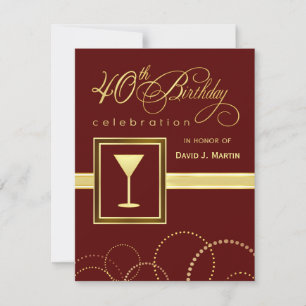 40th Birthday Party Invitations - Burgundy & Gold