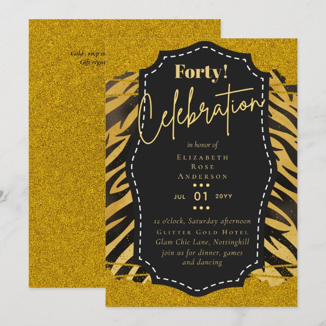 40th Birthday Party Invitations Glitter Glamour (Front/Back)