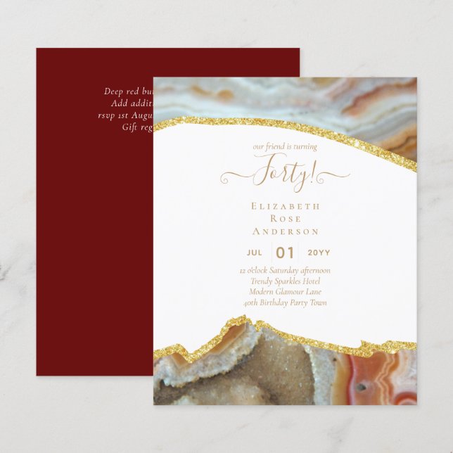 40th Birthday Party Invitations Glitter Glamour (Front/Back)