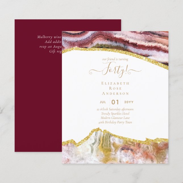 40th Birthday Party Invitations Glitter Glamour (Front/Back)