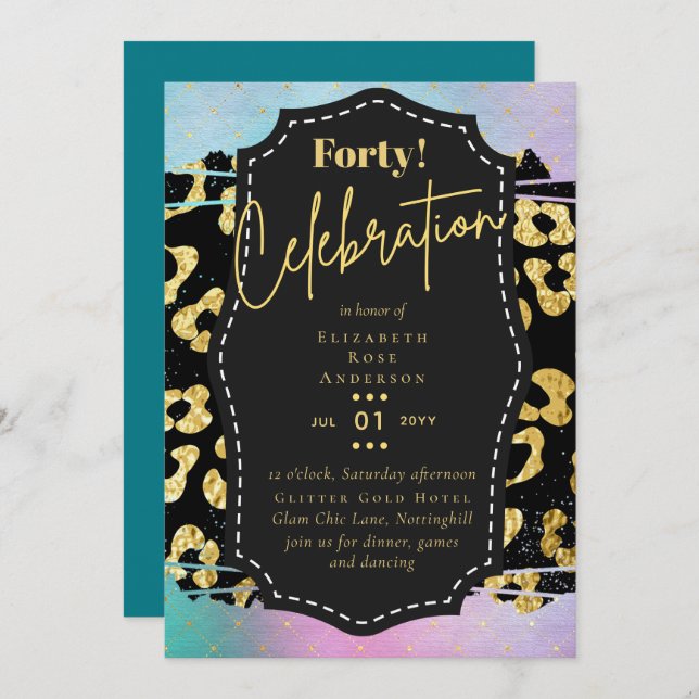 40th Birthday Party Invitations Glitter Glamour (Front/Back)