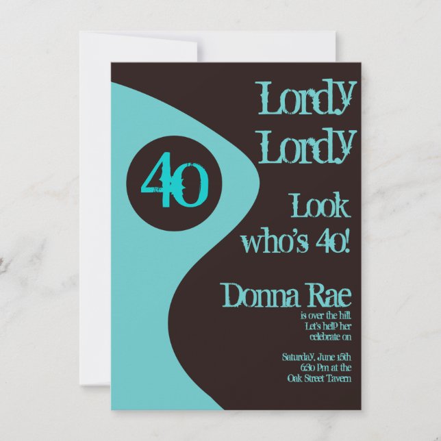 40th Birthday Party Invitations Teal Brown (Front)
