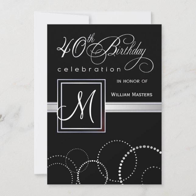40th Birthday Party Invitations - with Monogram (Front)