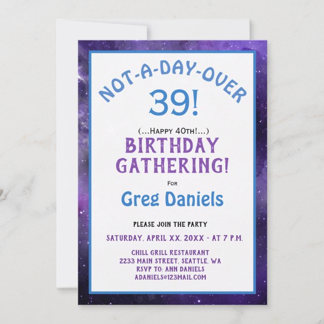 40th Birthday Party Invite - Forever 39 (Front)
