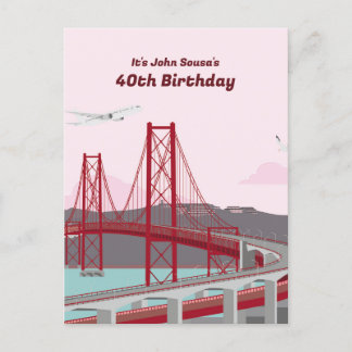40th Birthday Party Lisbon Bridge at sunset Invitation Postcard