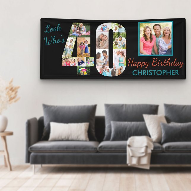 40th Birthday Party Look Who's 40 Photo Collage  Banner (Creator Uploaded)
