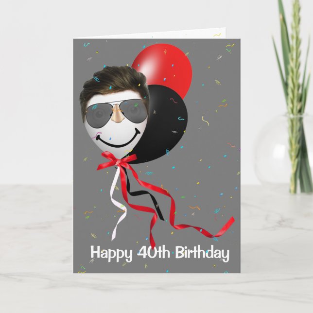 40th Birthday Party Man on Balloon  Card (Front)
