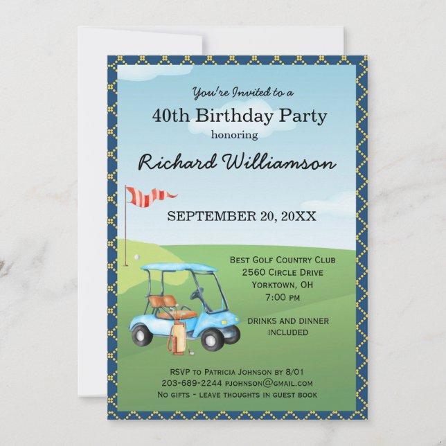 40th Birthday Party Men's Golf Theme Party   Invitation (Front)