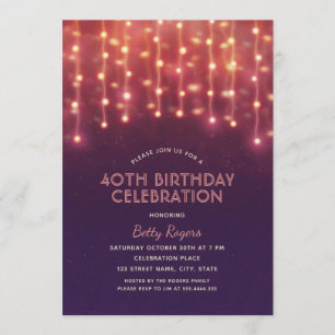 40th Birthday Party Modern Glitter String Lights Invitation