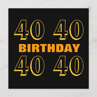40th Birthday Party Modern Gold and Black W1019 Invitation