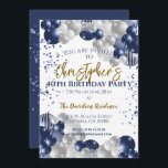 40th Birthday Party Navy Balloons Invitation<br><div class="desc">A gorgeous 40th birthday party or celebration invitation.
A fabulous navy blue and silver balloons design with lots of space for your party details. Stylish flat card invitation.</div>
