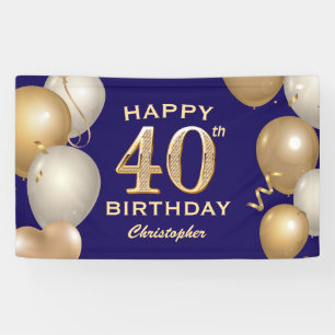 40th Birthday Party Navy Blue and Gold Balloons Banner