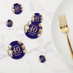 40th Birthday Party Navy Blue and Gold Balloons Confetti