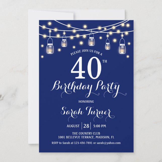 40th Birthday Party - Navy Blue Invitation (Front)