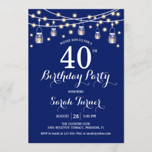 40th Birthday Party - Navy Blue Invitation