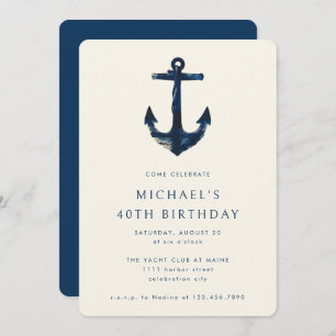 40th Birthday Party Navy Blue Nautical Anchor Invitation