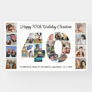 40th Birthday Party Number 40 Photo Collage Banner
