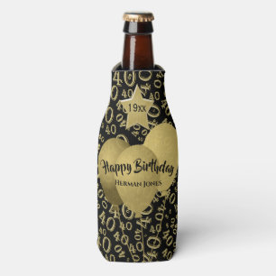 40th Birthday Party Number Pattern Gold and Black Bottle Cooler