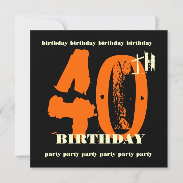 40th Birthday Party Orange Grunge Invitation (Front)