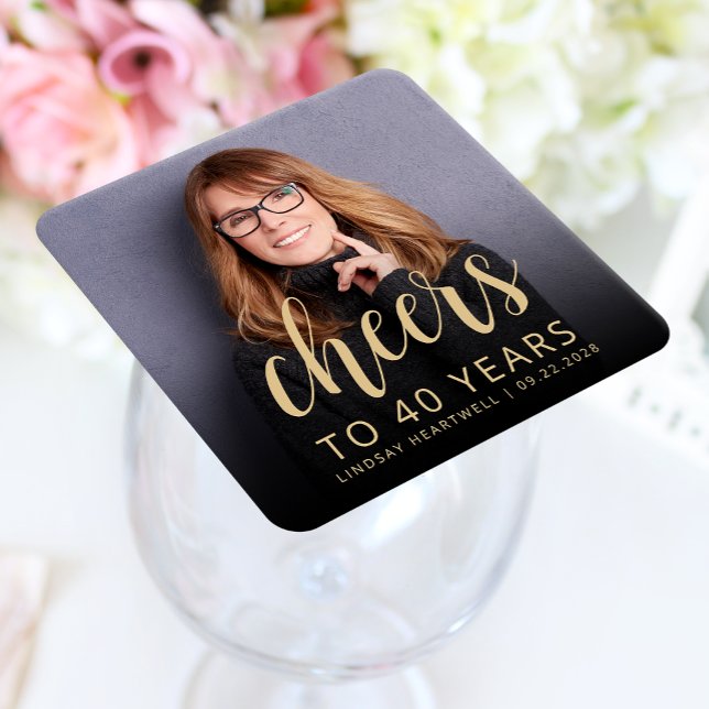 40th Birthday Party Photo Cheers Square Paper Coaster (Creator Uploaded)