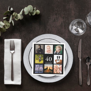 40th birthday party photo collage guys black napkin