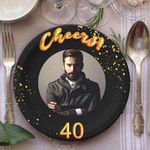 40th birthday party photo gold balloons black paper plate