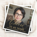40th Birthday Party Photo Gold Script Cheers  Napkin<br><div class="desc">Celebrate turning 40 in style with these 40th Birthday Party Photo Gold Script Cheers Napkins. Featuring an elegant gold script design and a custom photo,  these napkins add a personal and sophisticated touch to your milestone birthday celebration. Perfect for complementing your party decor with a chic and stylish flair.</div>