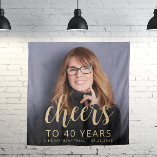 40th Birthday Party Photo Gold Script Cheers Tapestry