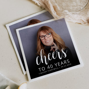 40th Birthday Party Photo White Script Cheers Napkin