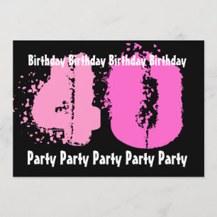 40th Birthday Party Pink and Black Invitation