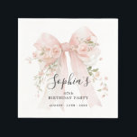 40th Birthday Party Pink Bow with Roses Cocktail Napkin<br><div class="desc">Blush pink watercolor coquette bow is decorated with roses and sage green greenery.</div>