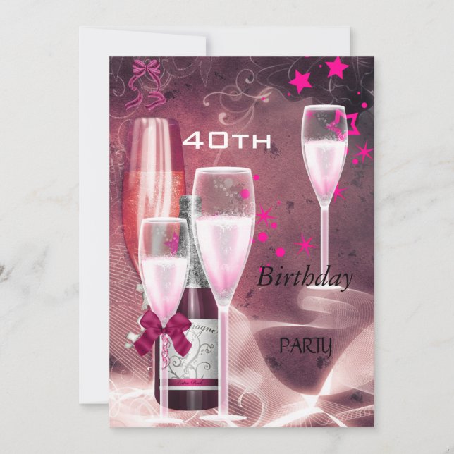 40th Birthday Party Pink Champagne 40 Invitation (Front)