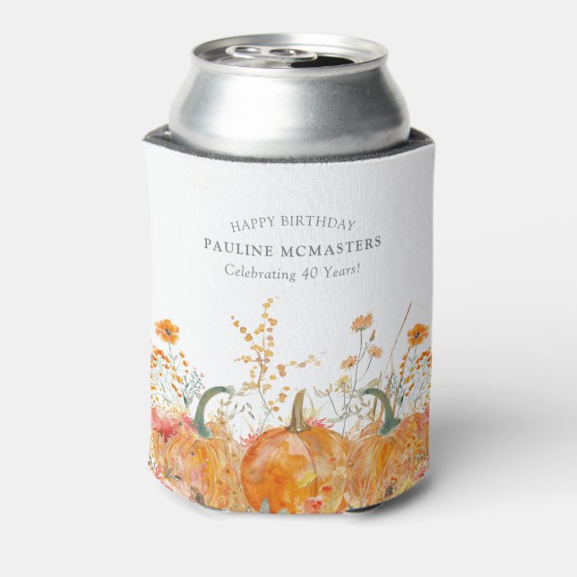 40th Birthday Party Pumpkin Wildflower Custom Can Cooler (Can Back)